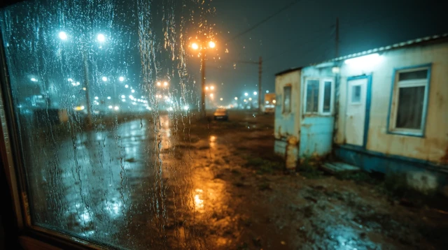 Rainy Night View Through a Window