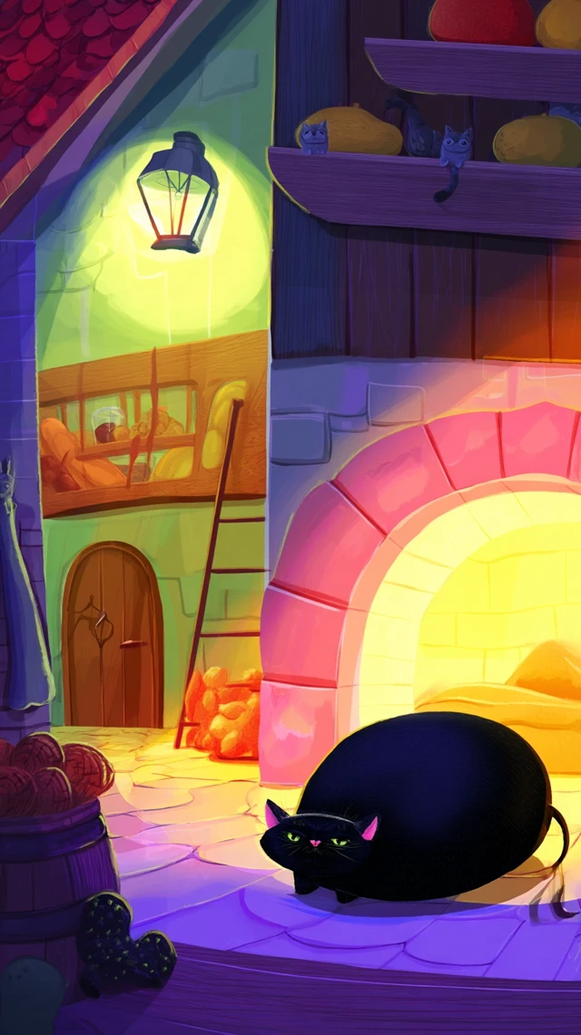 Cozy Cartoon Black Cat Illustration