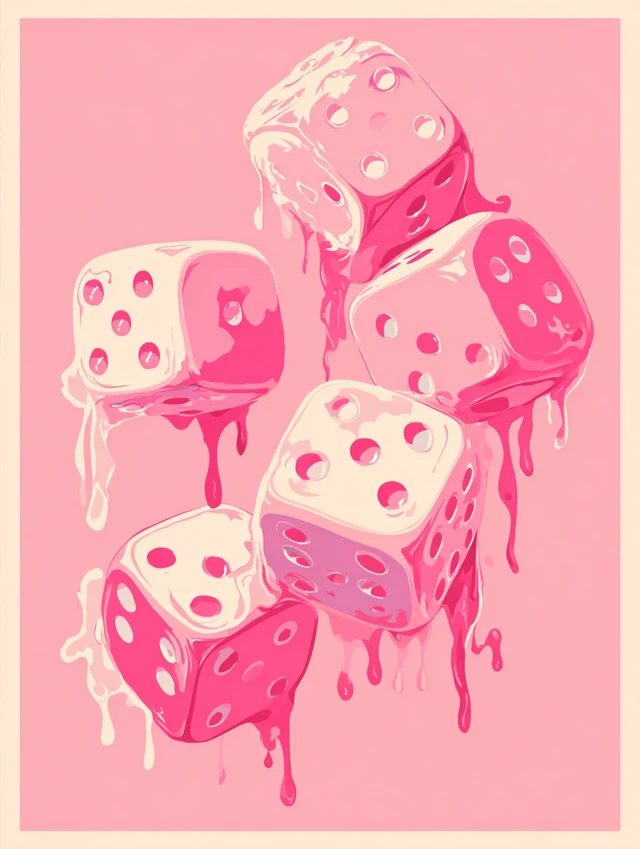 Melting Pink Dice Retro Pop Art