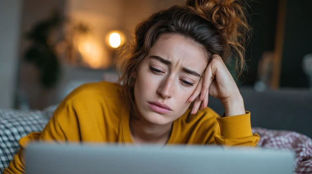 Exhausted Woman After Work Laptop Close Stock Photo