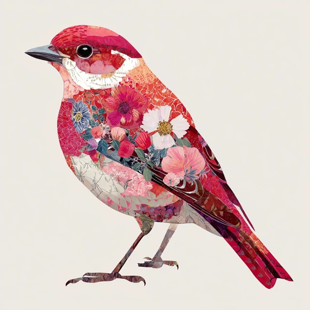 Colorful Bird Collage Art with Flowers
