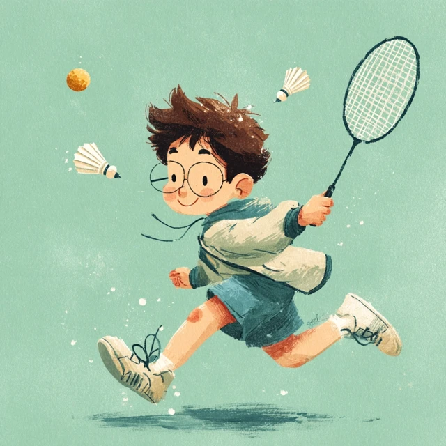 Cartoon Boy Playing Badminton Illustration