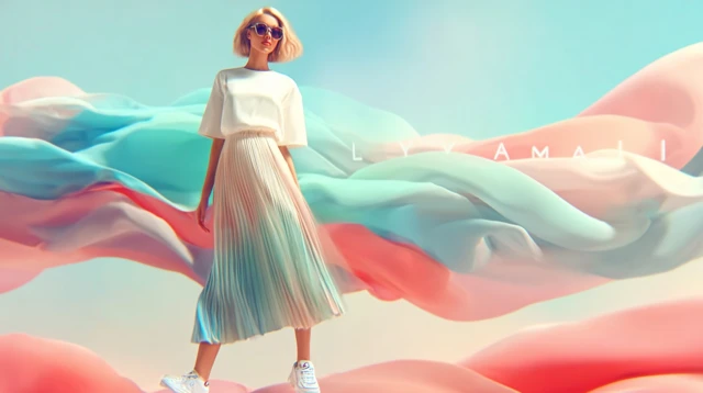 Fashion Photo Blonde Woman Pleated Skirt White Sneakers