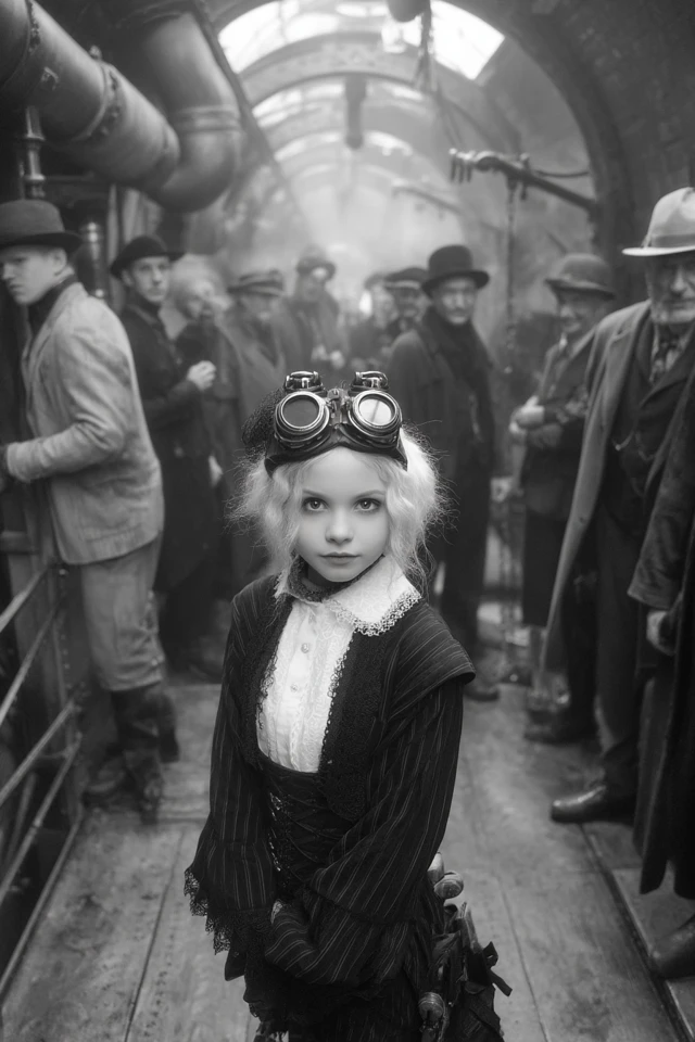Steampunk Girl in Futuristic Train Station - Cinematic Photo