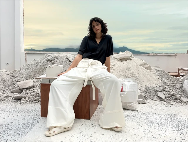 Woman in Black Shirt and White Pants Kodak Portra