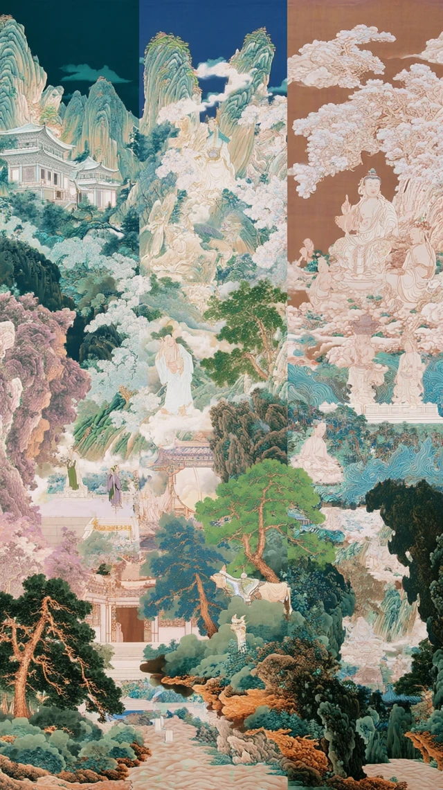 Mucha-Style Dunhuang Mural: Detailed Art and Chinese Landscape