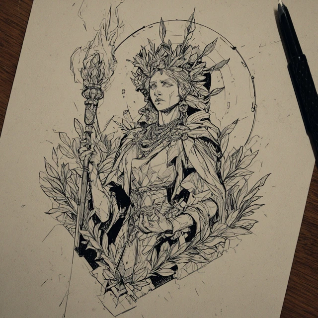 Hecate Tattoo Design Greek Goddess Line Art