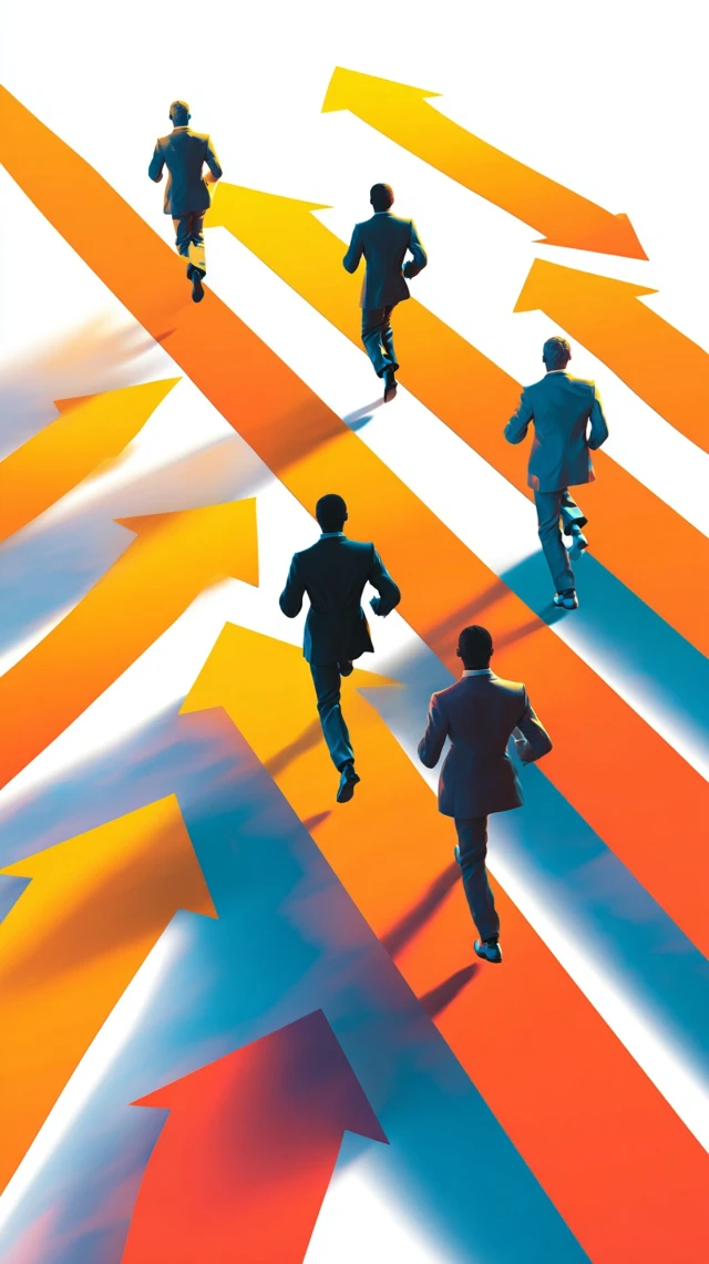 Business People Running on Arrows Illustration