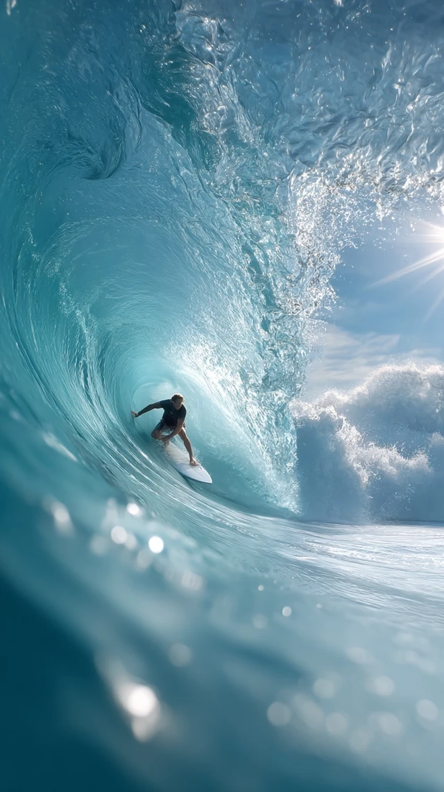 Surfer Inside Massive Wave Cinematic Shot