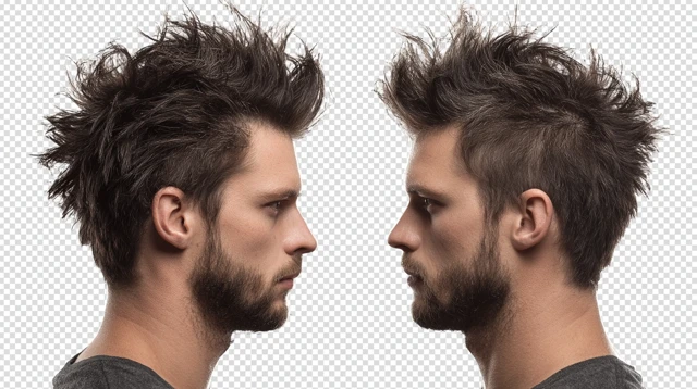 Spiky Hairstyle Man Front Side Views Transparent