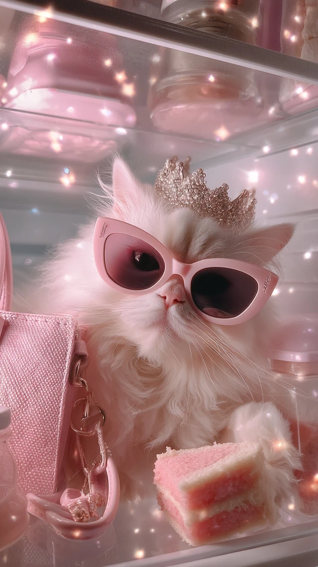 Kitty in Fridge with Crown and Prada
