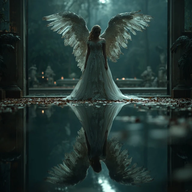 Winged Angel in a Serene Nature Scene