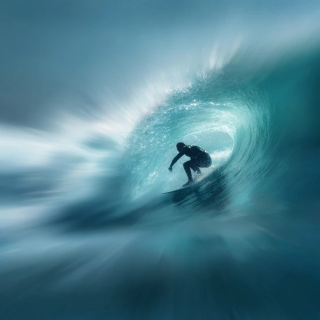 Surfer Riding the Barrel Wave