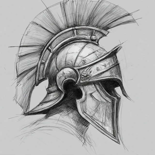 Roman Helmet Drawing Sketch Detailed Illustration