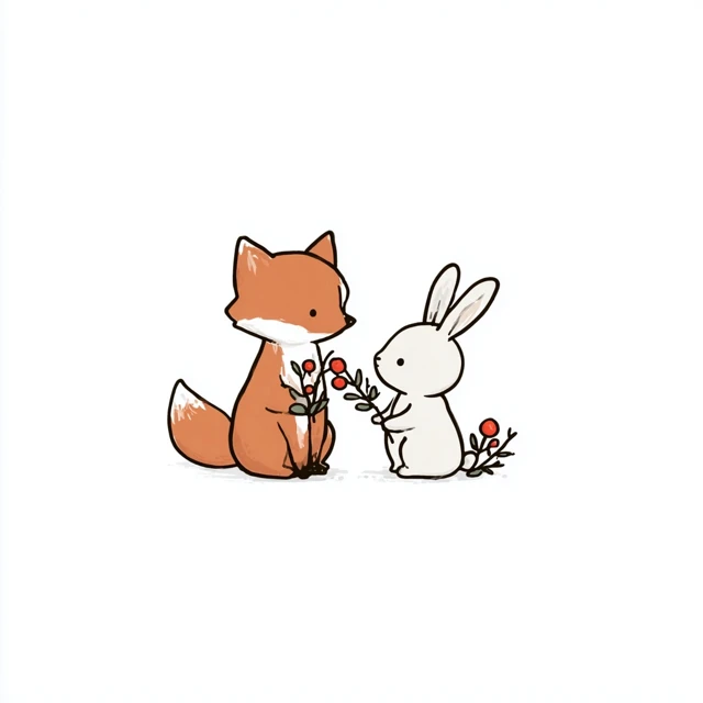 Cute Fox and Rabbit Illustration