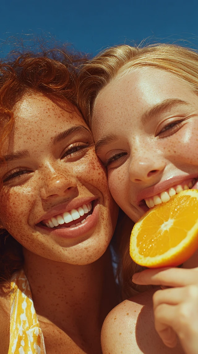 Happy Women with Tangerine Photorealistic