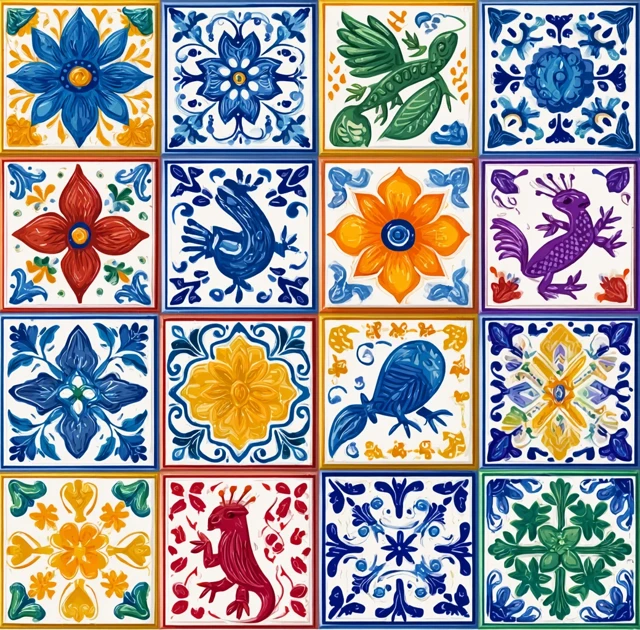 Mexican Tile Pattern Colorful Geometric Art
