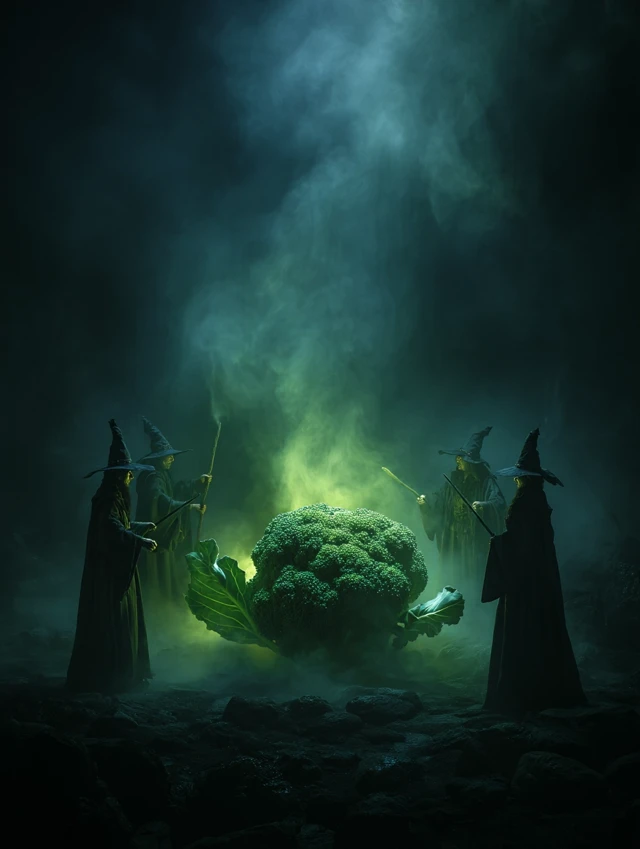 Mystical Broccoli Fantasy Photo with Wizards