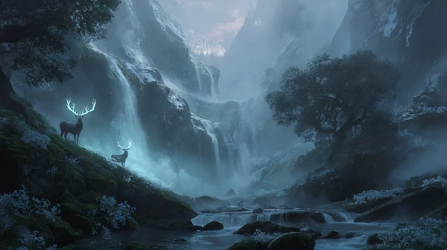 Enchanted Valley Spirit Deer Waterfall