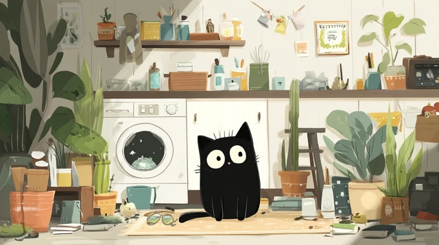 Cute Black Cat Cartoon Character