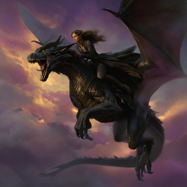 Dragon and Couple Romantic Fantasy Illustration