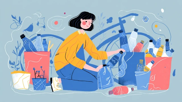 Person Washing Bottles For Recycling Illustration