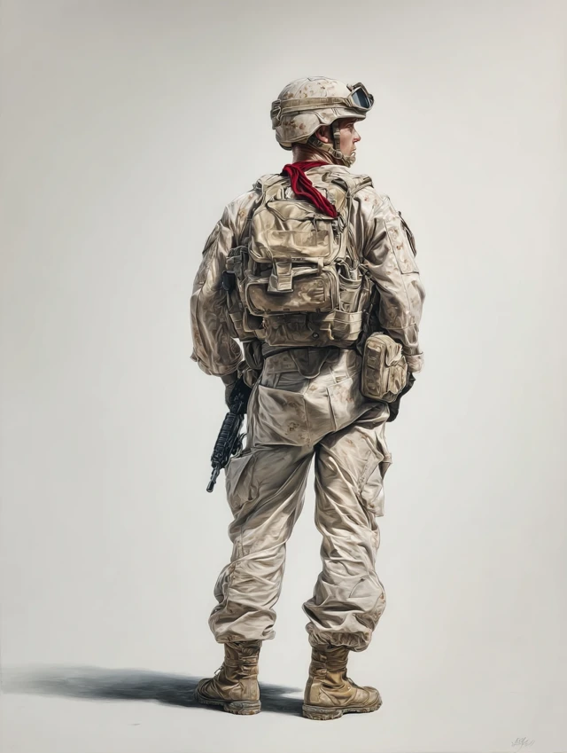 Soldier in Fatigues Hyperrealistic Illustration