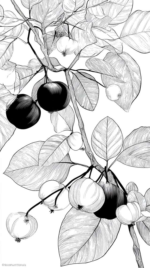 Scaphium Wallichii Plant Illustration Black and White