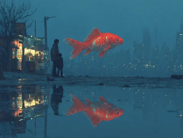 Giant Koi Fish in NYC Night Cinematic Scene