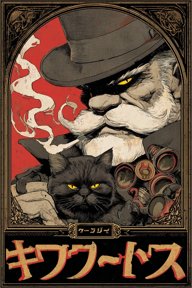 Steampunk Detective And Cat Art Nouveau Noir