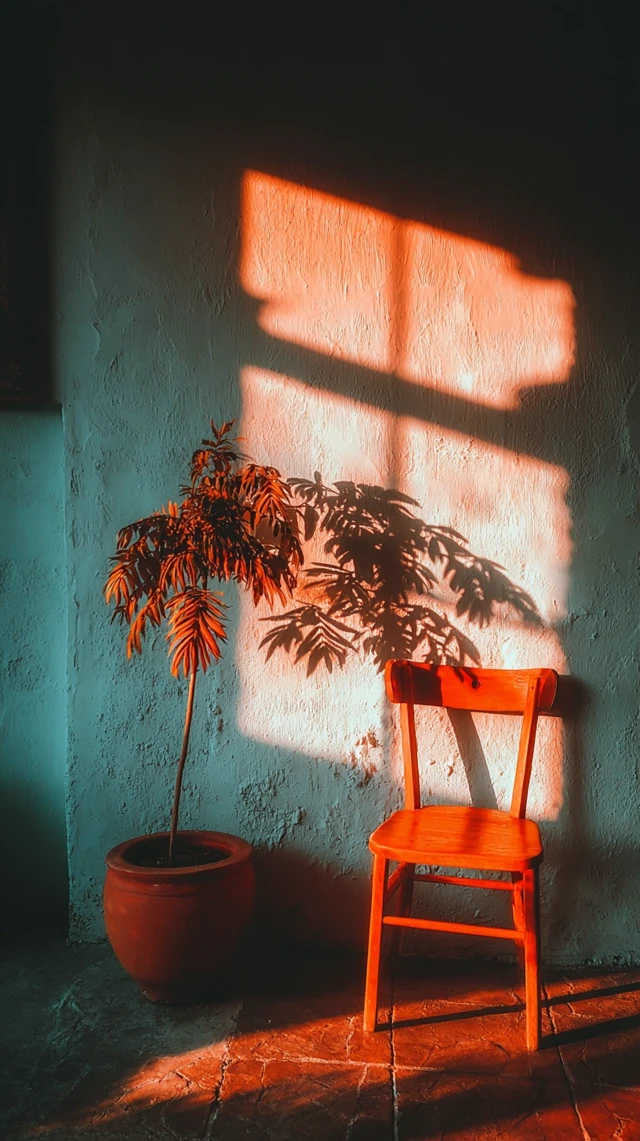 Calm Interior Aesthetic Plant Shadow and Chair