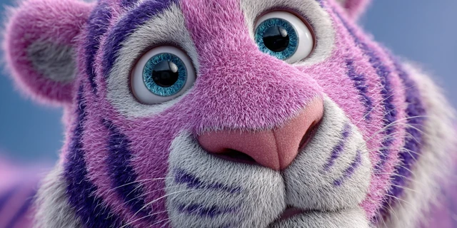 Friendly Purple Tiger Realistic Cartoon Portrait
