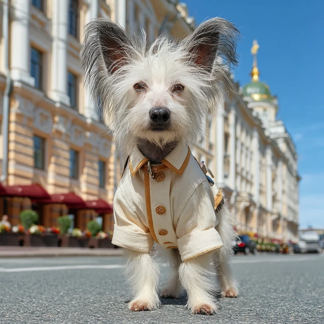 Chinese Crested Dog in Summer Shirt St Petersburg