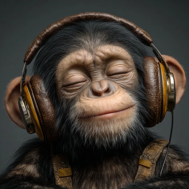 Cute Baby Chimpanzee Listening to Music