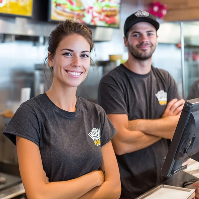 Restaurant Employees Smiling Behind the Counter