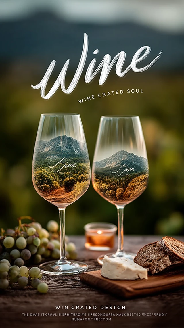 Elegant Winery Logo Design Wine Glasses and Cheese