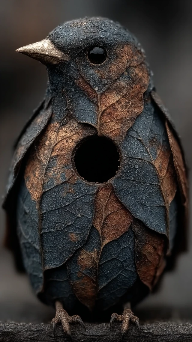 Decaying Leaf Birdhouse: Photorealistic Nature Art