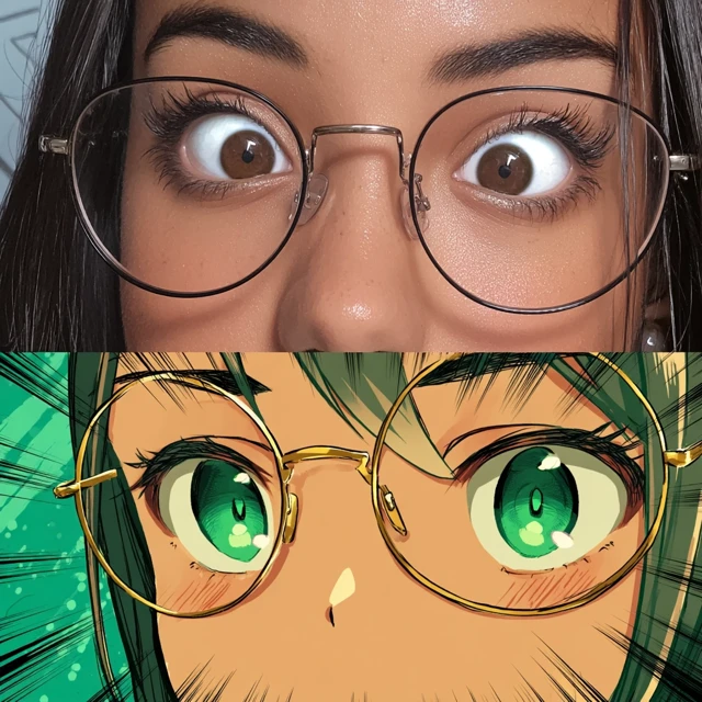 Anime Eyes Split Panel Jade Green Glasses