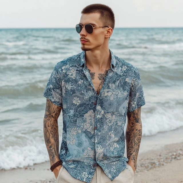 Handsome Russian Man on Beach Retro Shirt