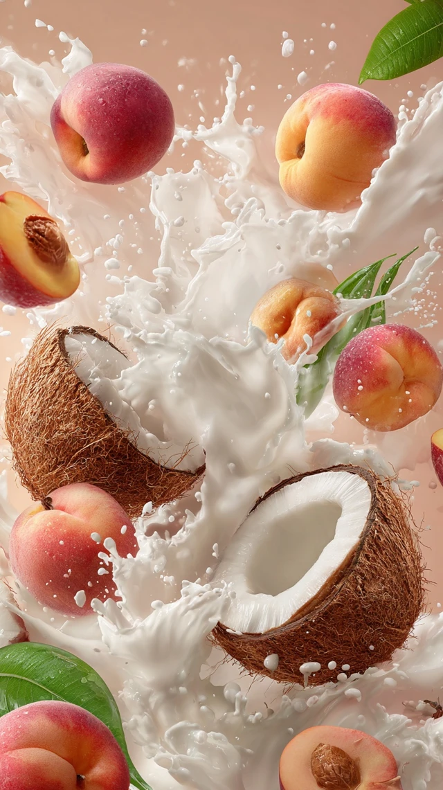 Coconut Peach Splash Realistic Illustration