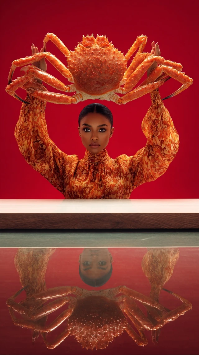 Fashion Portrait Woman with Crab Dramatic Surrealism