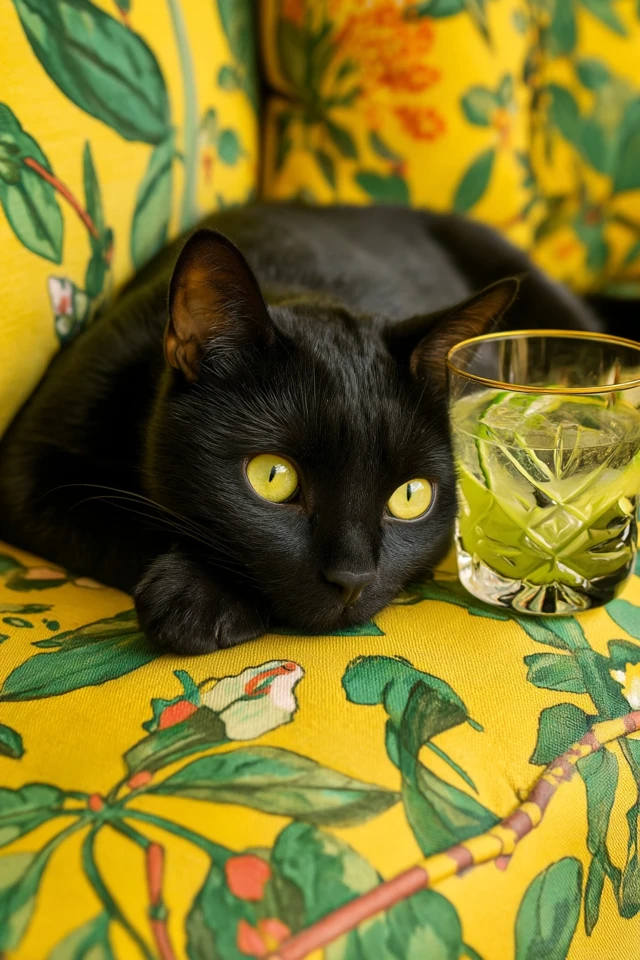 Black Cat Cocktail Painting: Aesthetic Art