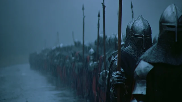 Templar Knights Marching in the Rain Cinematic Scene