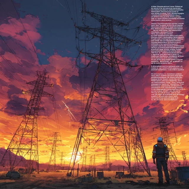 Sunset Power Lines Energy Worker Landscape