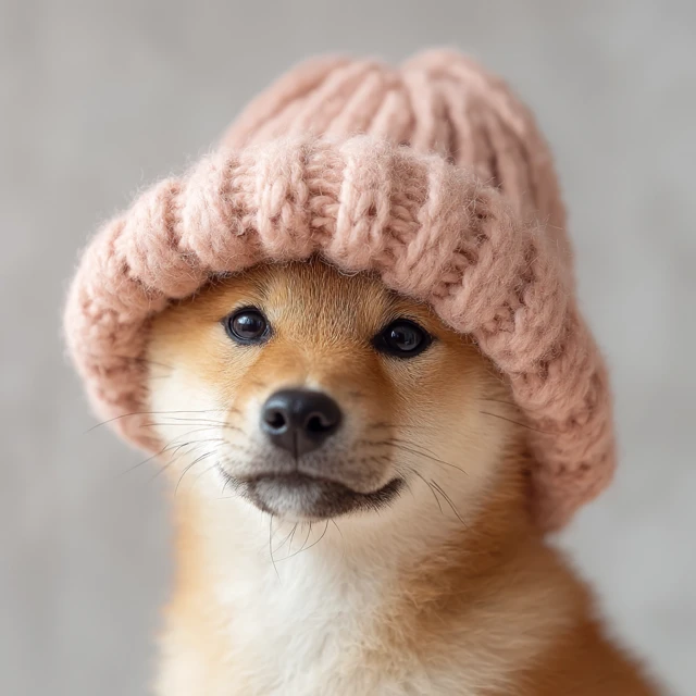 Cute Shiba Inu Puppy in Pink Knit Hat