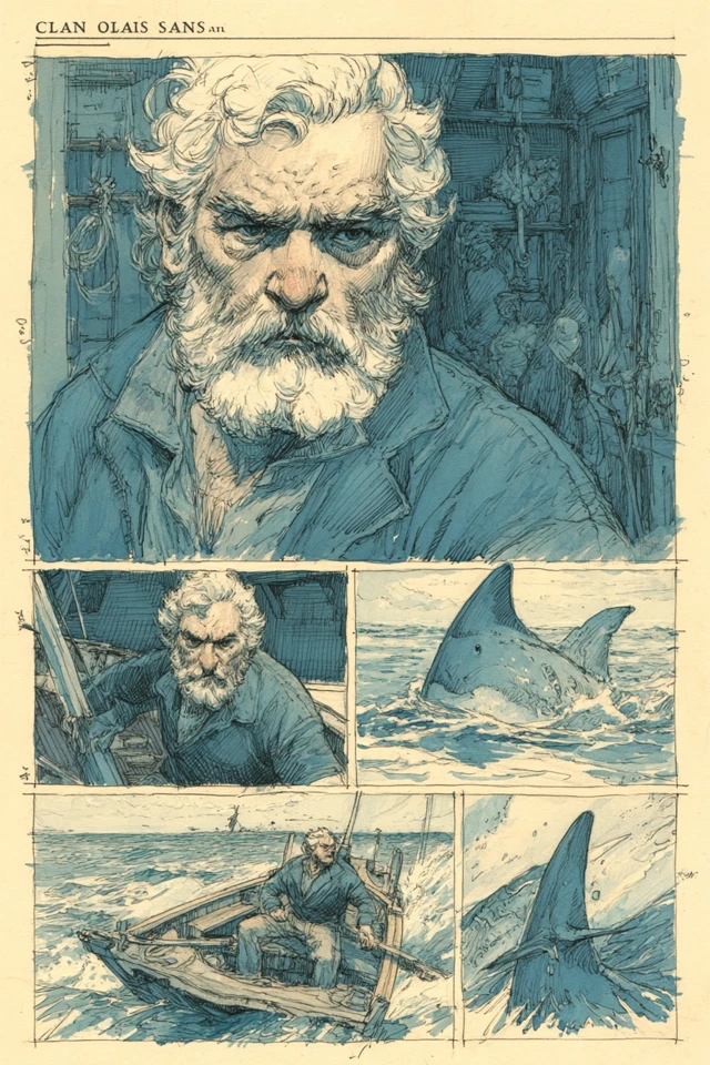 The Old Man and the Sea Comic Storyboard Illustration