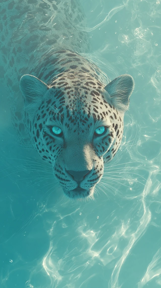 Leopard Swimming in Turquoise Water