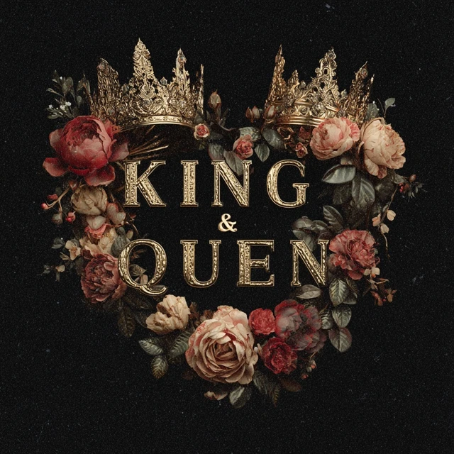 King and Queen Heart Roses Crowns Romantic