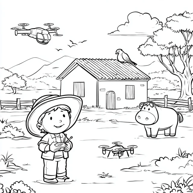 Coloring Page Alex with Helicopter