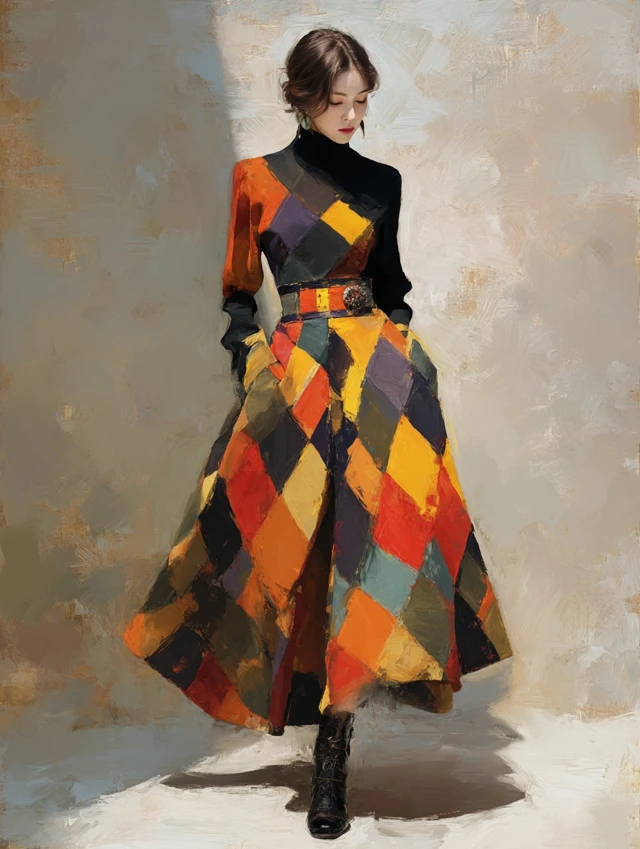 Fashion Skirt Diamond Design Bold Colors Impressionist Art